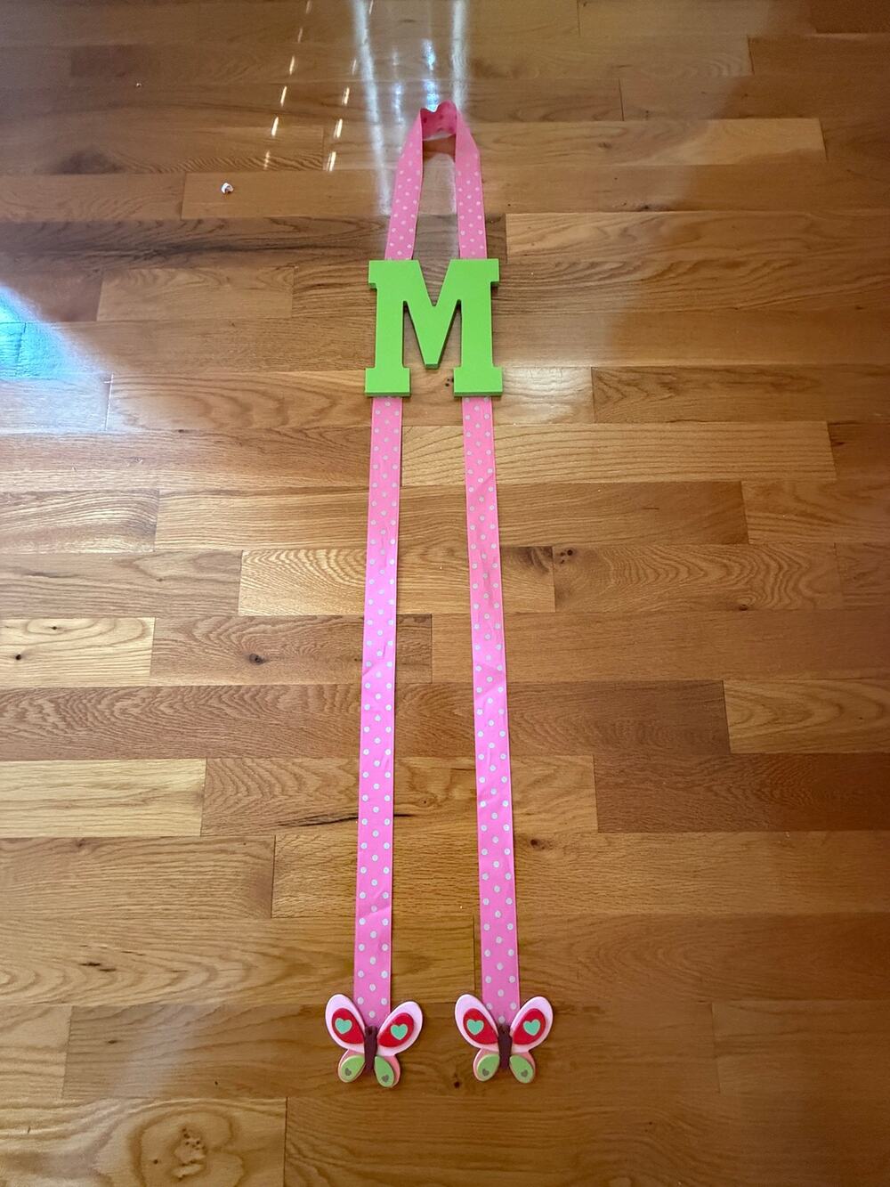 Girls Hair Bow Holder Organizer Letter M Pink Polka Dot Ribbon Butterfly Decor